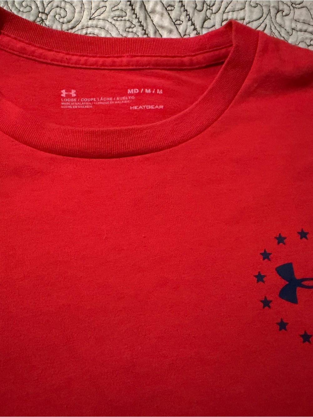 Under Armour Red T‑Shirt with Navy Logo Stars